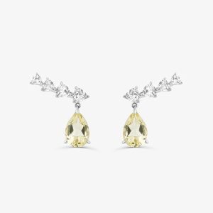 Brinco Earcuff com Quartzo Lemon e Safira em Prata 925