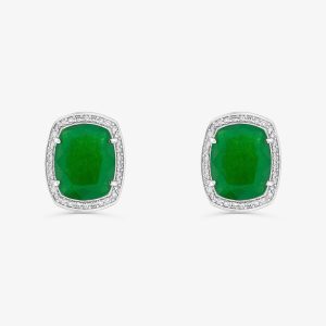 Brinco Stud com Quartzo Verde e Diamantes em Ouro Branco 18k