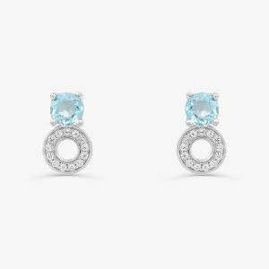 Brinco Stud com Topázio Azul e Safira em Prata 925
