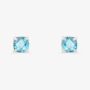 Brinco Stud com Topázio Azul em Ouro Branco 18k