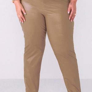 Calça Feminina Resinada com Zíper Marrom