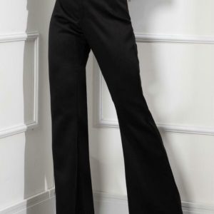 Calça Flare Preta em Tecido Plano Creponado