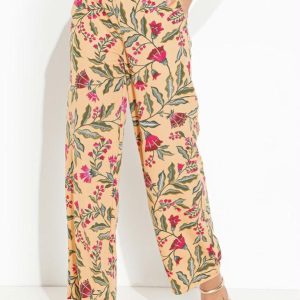 Calça Floral Bege com Bolsos Funcionais