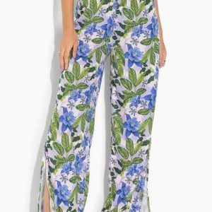 Calça Floral Roxa com Fendas