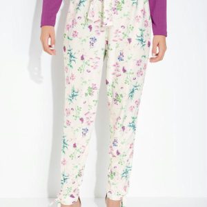 Calça Floral com Amarrações e Cintura Alta