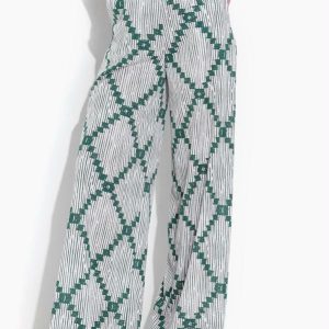 Calça Geométrico Branco com Bolsos Funcionais