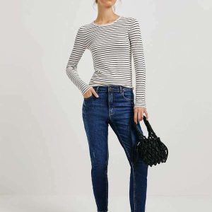 Calca Jeans Basica Feminina Cintura Media Azul