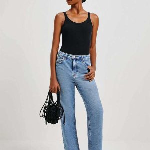 Calca Jeans Feminina Reta Cintura Alta Azul