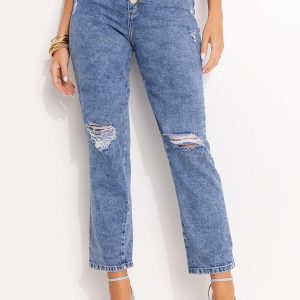 Calça Jeans Reta com Fechamento em Botões Sawary