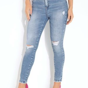 Calça Jeans Skinny Efeito Destroyed Sawary