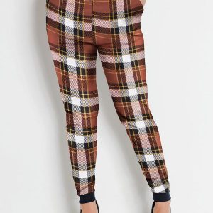 Calça Jogger Xadrez Marrom com Bolsos Funcionais