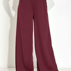 Calça Pantalona com Elástico na Cintura Bordô