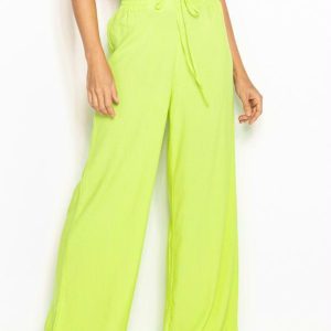 Calça Pantalona de Viscose Amarela Neon