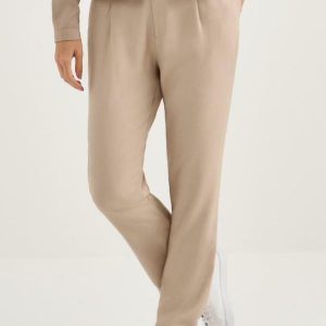 Calça Reta de Viscose Bege Dalmira
