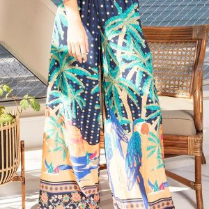 Calça Tropical Marinho em Crepe Plano