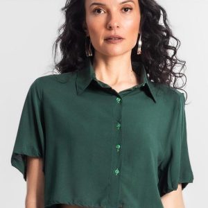 Camisa Cropped Feminina Básica Verde