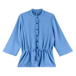 Camisa Feminina em Tecido com Botões Azul