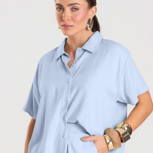 Camisa Feminina em Tecido de Viscose Azul
