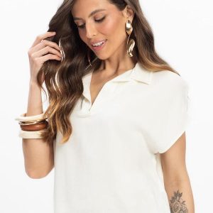 Camisa Polo Feminina Bege
