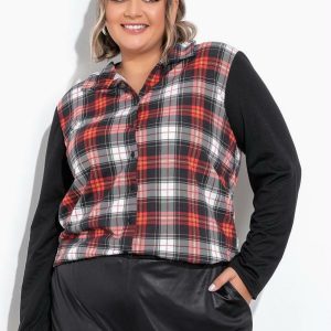 Camisa Xadrez Vermelha com Botões Plus Size