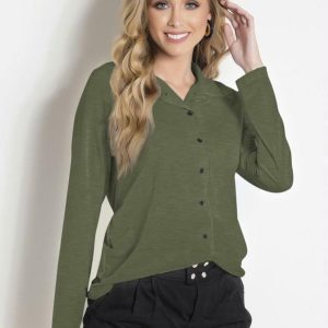 Camisa com Botões Verde Militar