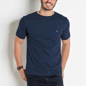Camiseta Básica com Detalhe Bordado Marinho