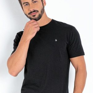 Camiseta Básica com Detalhe Bordado Preta