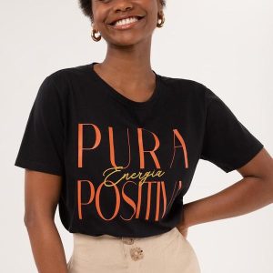Camiseta D Regular em Meia Malha Penteada Preto