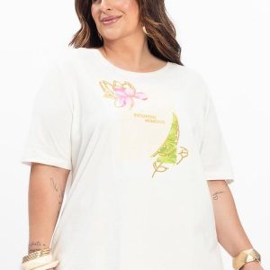 Camiseta Feminina Plus Size Bege