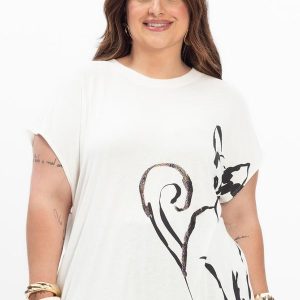 Camiseta Feminina Plus Size Bege