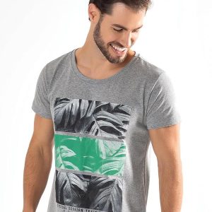 Camiseta Folhagem Preto e Verde em Malha