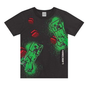 Camiseta Infantil do Minecraft em Gel Cinza