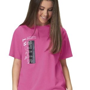 Camiseta Manga Curta Juvenil Menina Rosa