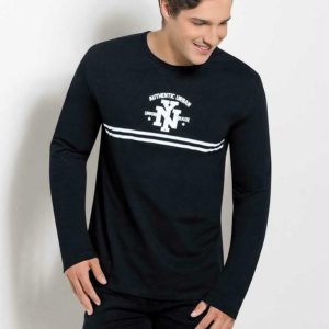 Camiseta Preta com Manga Longa e Estampa Ny