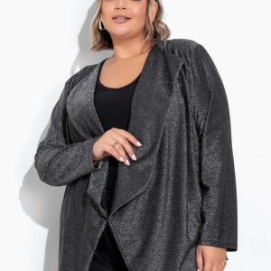 Cardigan Prata com Brilho Plus Size