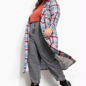 Cardigan Xadrez Marrom Faixa Grátis Plus Size