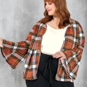 Cardigan Xadrez com Mangas Sino Plus Size