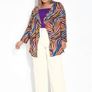 Cardigan Zebra Bege com Pontas Plus Size