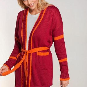 Cardigan com Amarração Bordô e Laranja