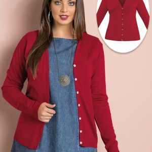 Cardigan de Tricô Vermelho Plus Size