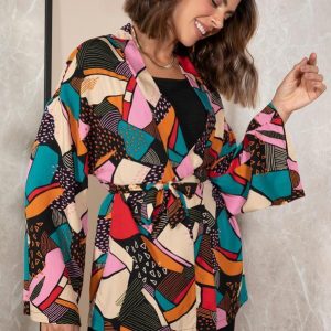 Casaco Abstrata Colorida em Viscose Plana
