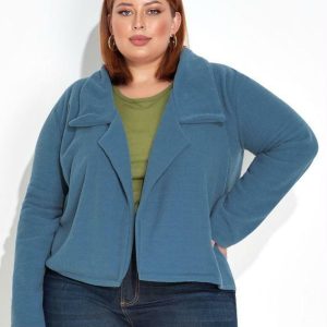 Casaco Azul com Frente Aberta e Gola Plus Size