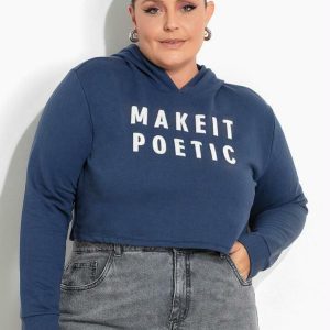 Casaco Cropped Marinho Estampa Puff Plus Size
