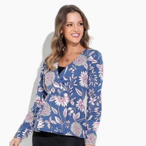 Casaco Floral Azul Peplum