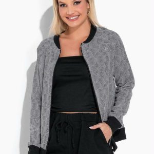 Casaco Poá Preto com Fechamento em Ziper