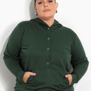 Casaco Verde Plus Size com Botões e Bolso