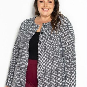 Casaco Xadrez Preto com Botões Plus Size