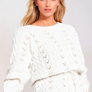 Casaco de Tricô com Amarração Off White