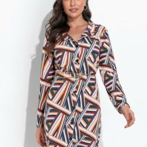 Chemise Listras Mostarda Fechamento em Botões