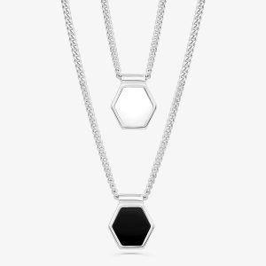 Colar Escapulário Hexagonal com Ágata Negra em Prata 925